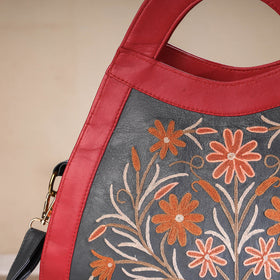  Original Crewel Hand Embroidered Hand Bag with Leather Handle 