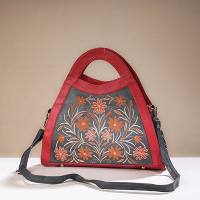  Original Crewel Hand Embroidered Hand Bag with Leather Handle 
