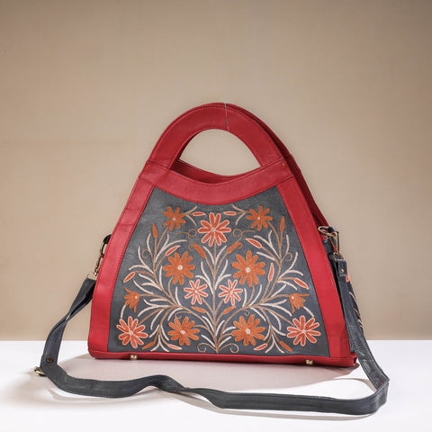  Original Crewel Hand Embroidered Hand Bag with Leather Handle 