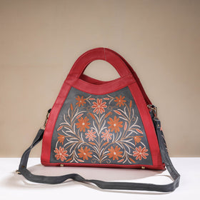  Original Crewel Hand Embroidered Hand Bag with Leather Handle 
