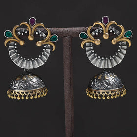 Grey - oxidised dual tone stone gs jhumki earrings 08