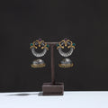 Grey - oxidised dual tone stone gs jhumki earrings 08