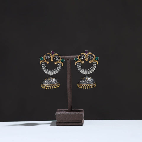 Grey - oxidised dual tone stone gs jhumki earrings 08