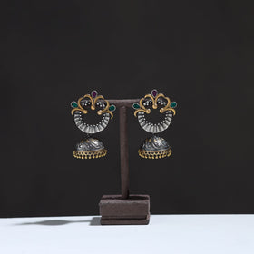 Grey - oxidised dual tone stone gs jhumki earrings 08