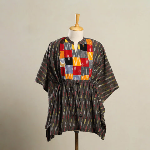 Grey - patchwork pochampally ikat cotton kaftan (short) 05