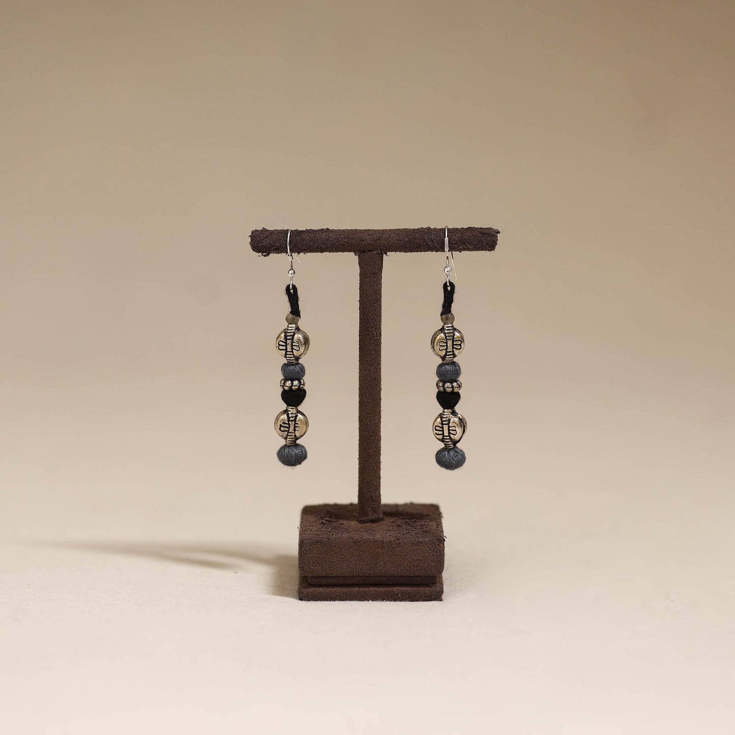 Grey - patwa thread beads earrings by kailash 45