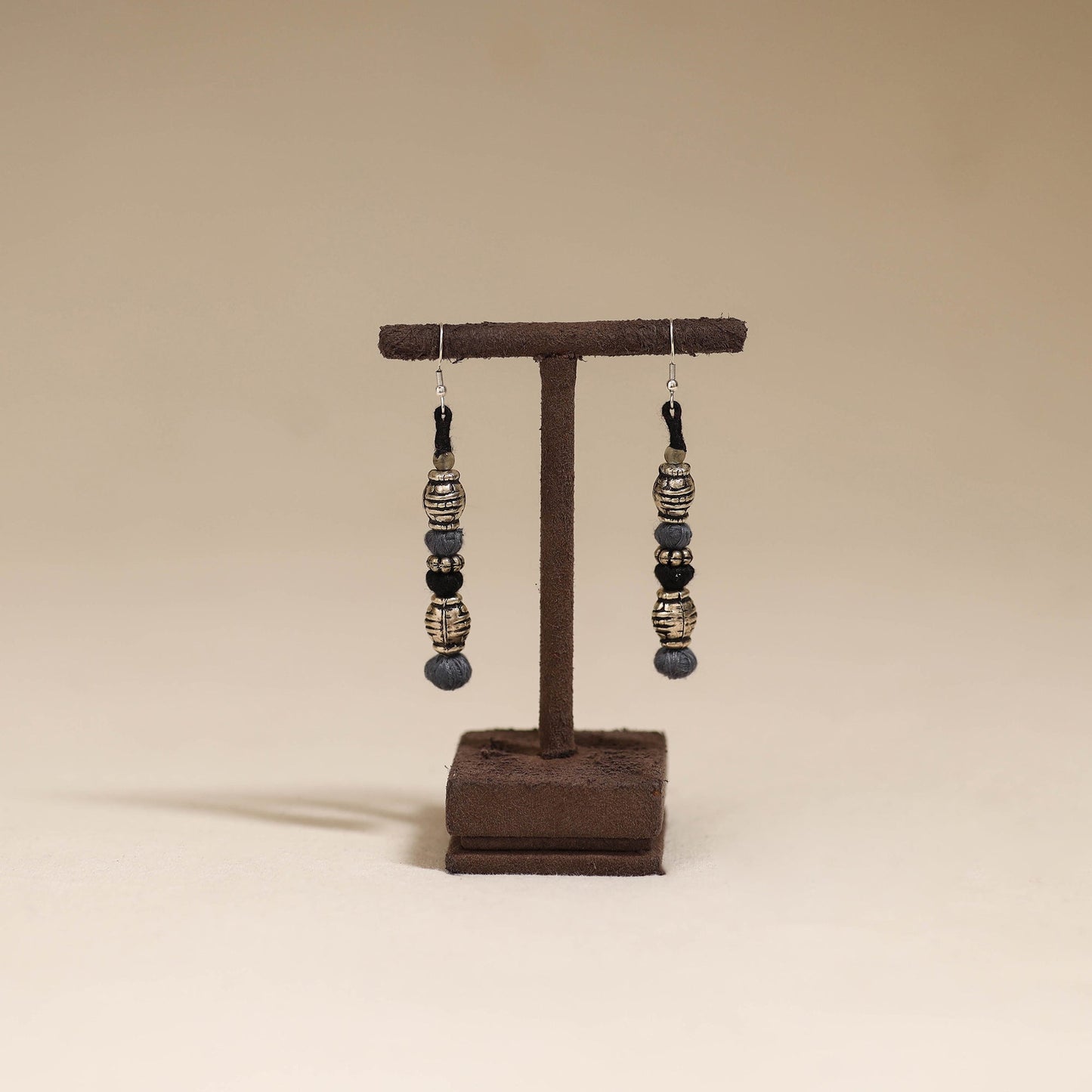 Grey - patwa thread beads earrings by kailash 59