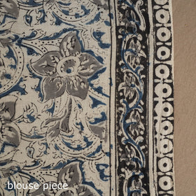 Grey Pedana Block Print Cotton Kalamkari Saree