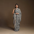Grey Pedana Block Print Cotton Kalamkari Saree