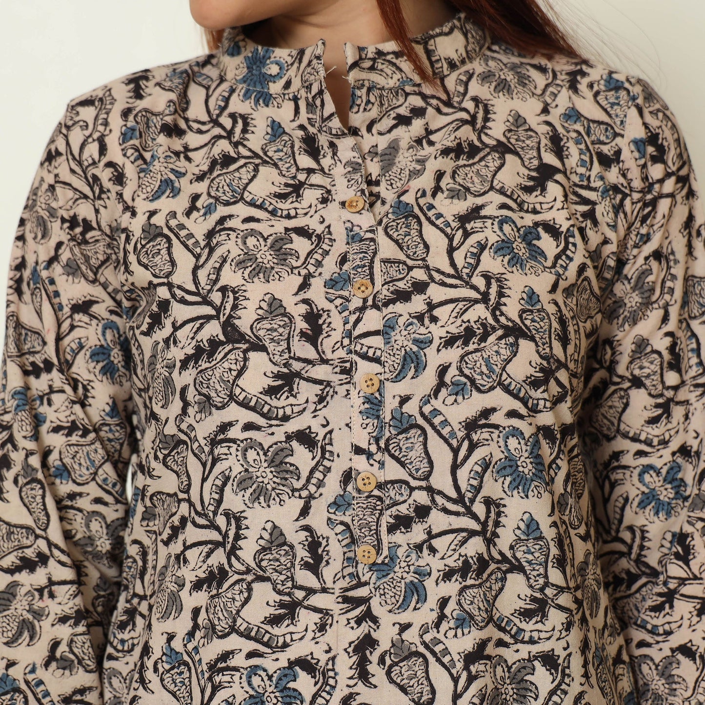 Grey - pedana kalamkari printed cotton kurta with palazzo &