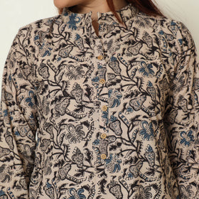 Grey - pedana kalamkari printed cotton kurta with palazzo &
