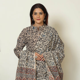 Grey - pedana kalamkari printed cotton kurta with palazzo &