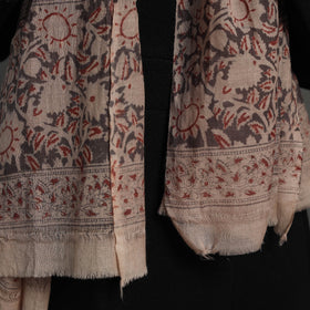 Grey Block Print Pedana Kalamkari Wool Stole