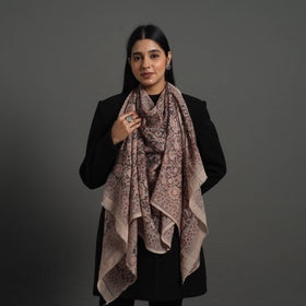 Grey Block Print Pedana Kalamkari Wool Stole