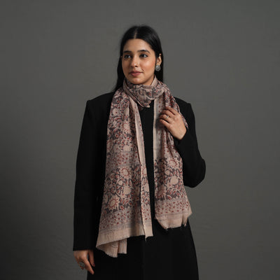 Grey Block Print Pedana Kalamkari Wool Stole