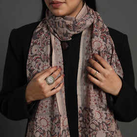 Grey Block Print Pedana Kalamkari Wool Stole