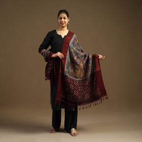 Grey Pen Work Cotton Ikat Border Handpainted Kalamkari Dupatta