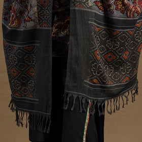 Pen Work Cotton Ikat Border Handpainted Kalamkari Dupatta