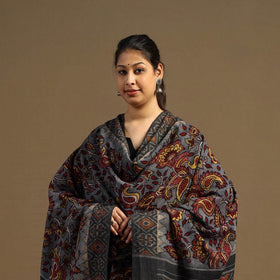 Pen Work Cotton Ikat Border Handpainted Kalamkari Dupatta