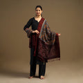 Grey Pen Work Cotton Ikat Border Handpainted Kalamkari Dupatta
