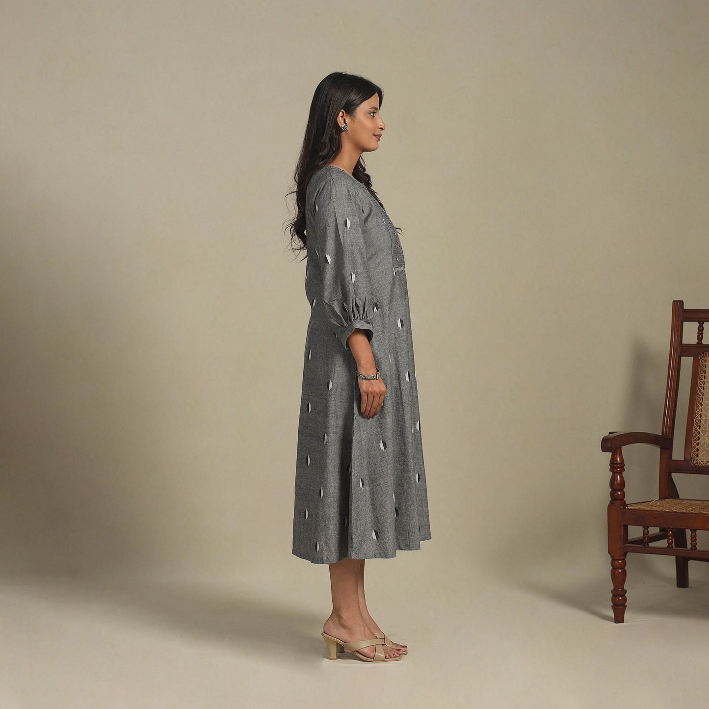Grey - pintuck cotton jacquard dress 08 - handcrafted