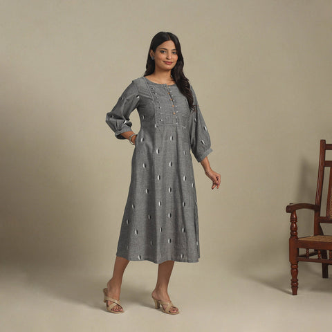 Grey - pintuck cotton jacquard dress 08 - handcrafted