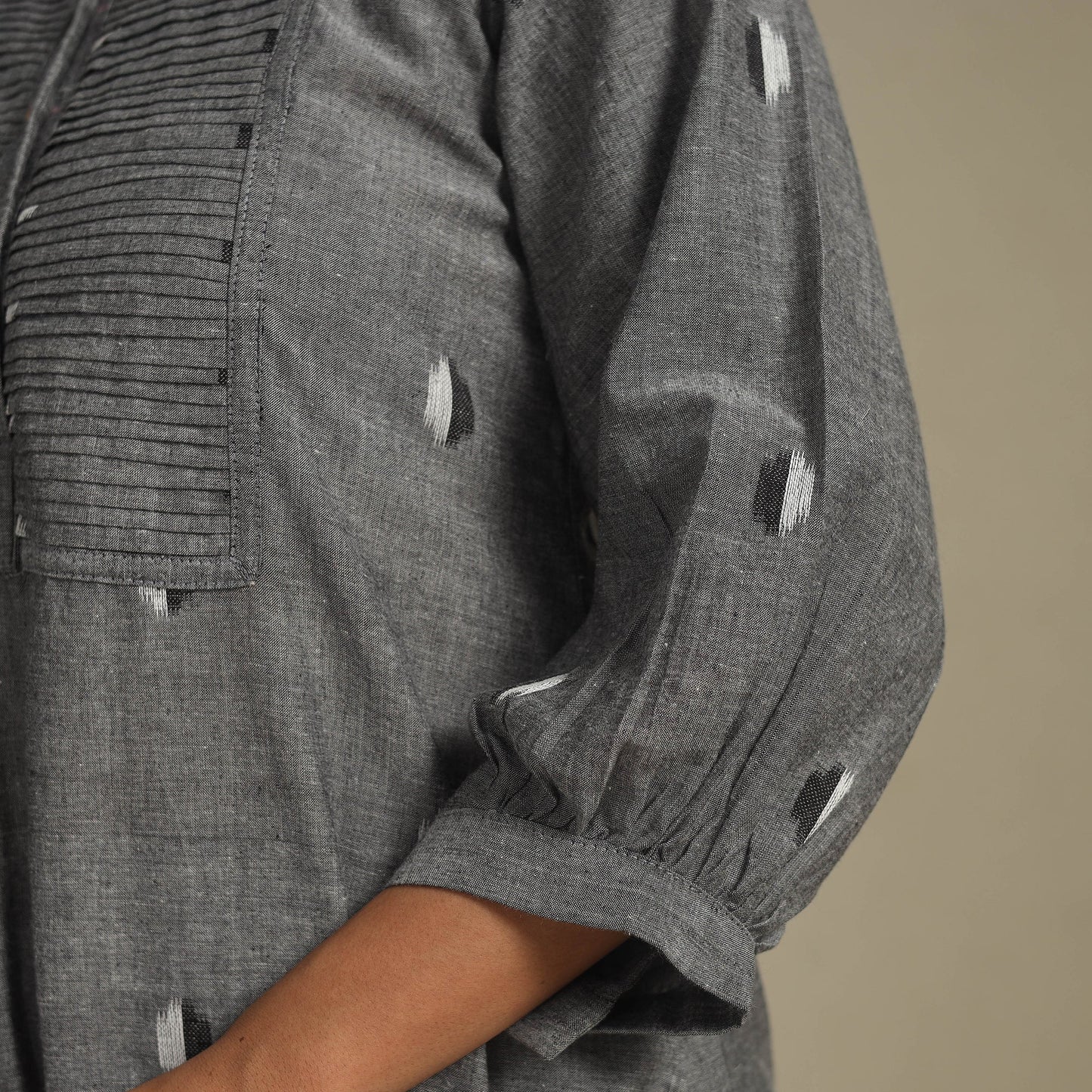 Grey - pintuck cotton jacquard dress 08 - handcrafted