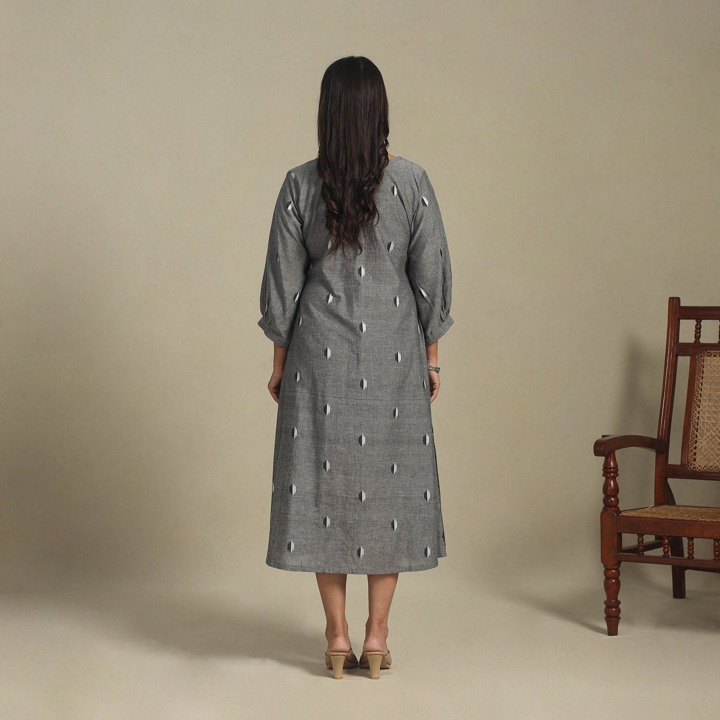 Grey - pintuck cotton jacquard dress 08 - handcrafted