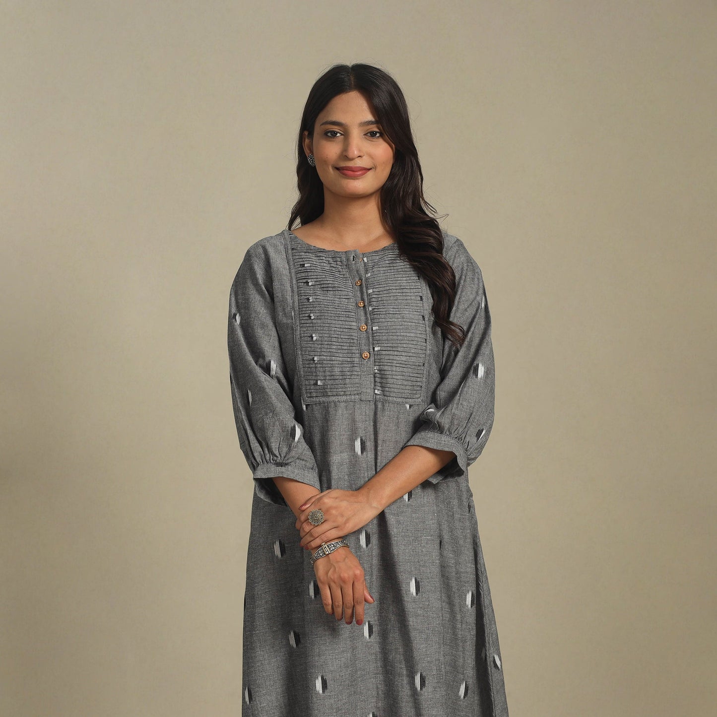 Grey - pintuck cotton jacquard dress 08 - handcrafted