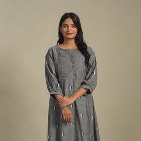 Grey - pintuck cotton jacquard dress 08 - handcrafted