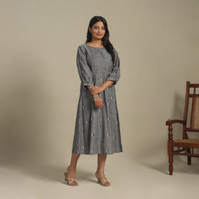 Grey - pintuck cotton jacquard dress 08 - handcrafted