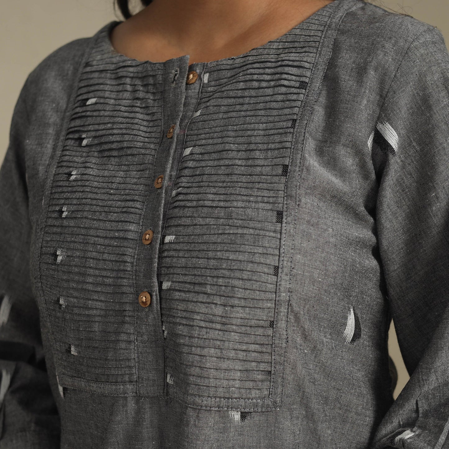 Grey - pintuck cotton jacquard dress 08 - handcrafted