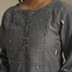 Grey - pintuck cotton jacquard dress 08 - handcrafted