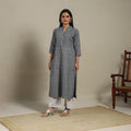Grey - pintuck cotton straight pochampally ikat kurta 08