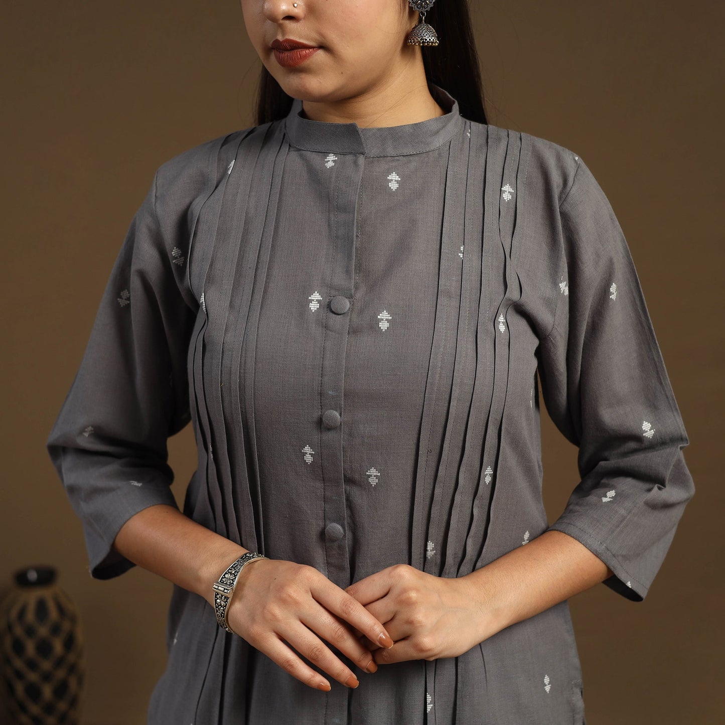  Pintuck Straight Cotton Jacquard Kurta for Women