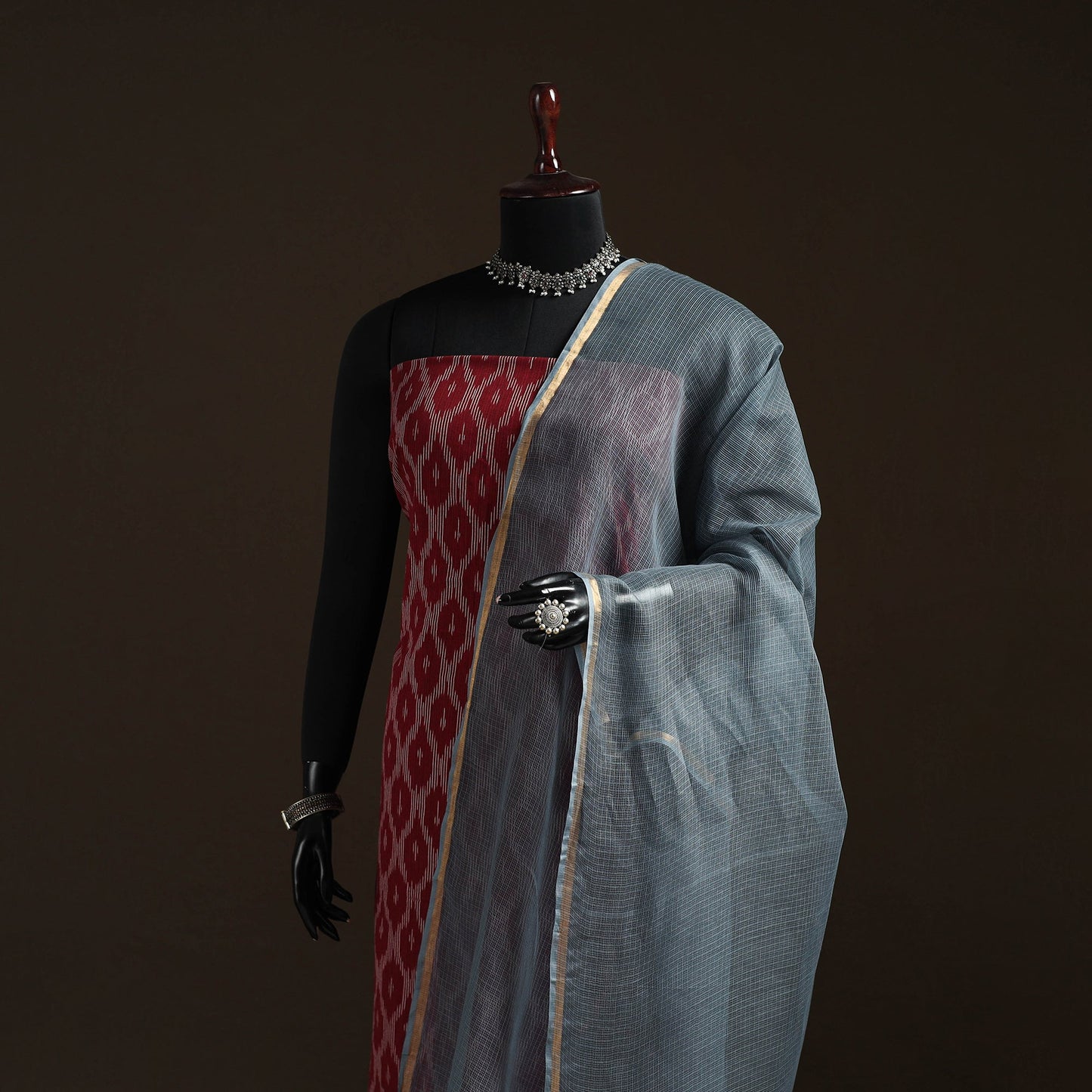 Plain cotton kota doria dupatta 20 - handcrafted