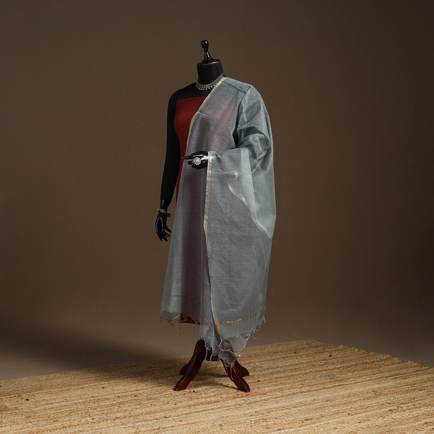 Plain cotton kota doria dupatta 22 - handcrafted