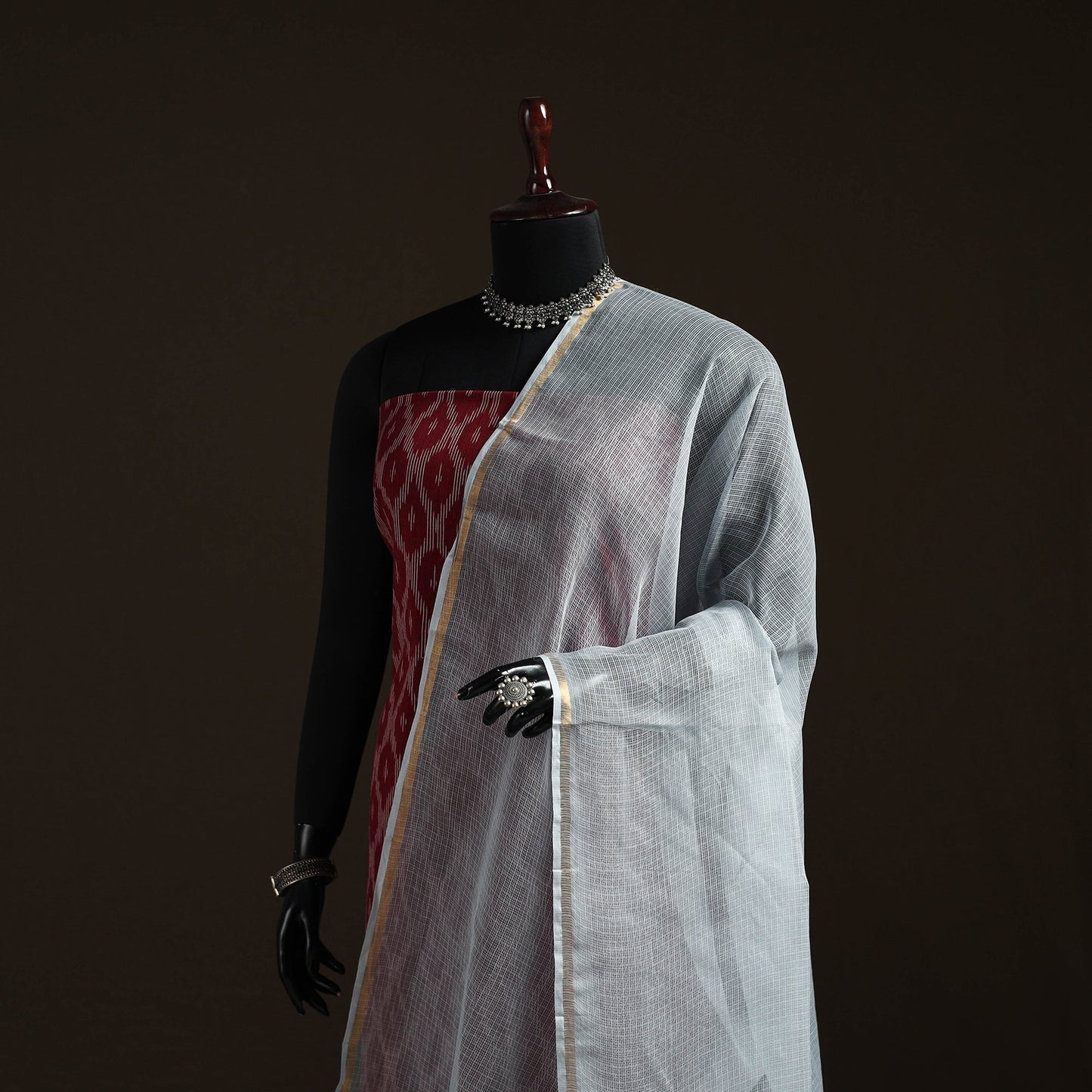 Plain cotton kota doria dupatta 34 - handcrafted