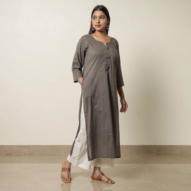 Grey - Plain Cotton Long Kurta 28