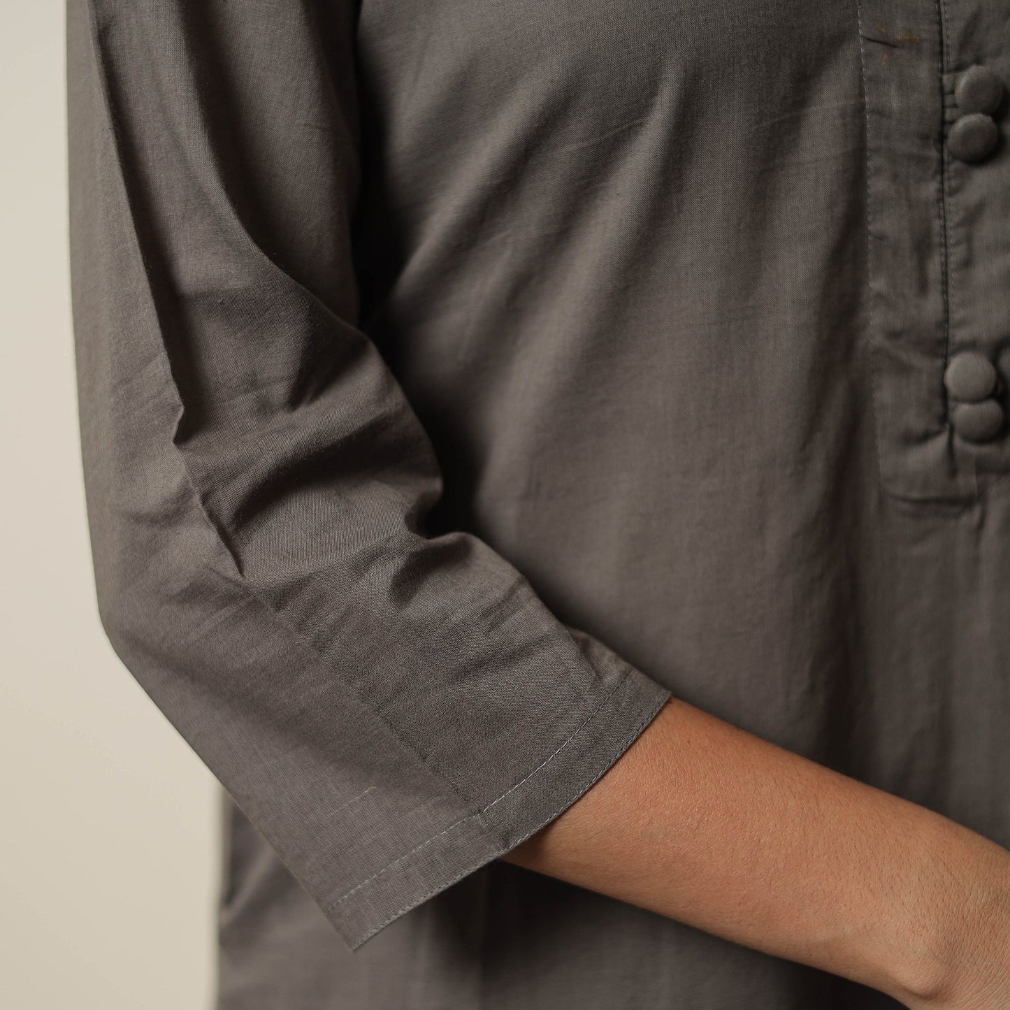 Grey - Plain Cotton Long Kurta 28