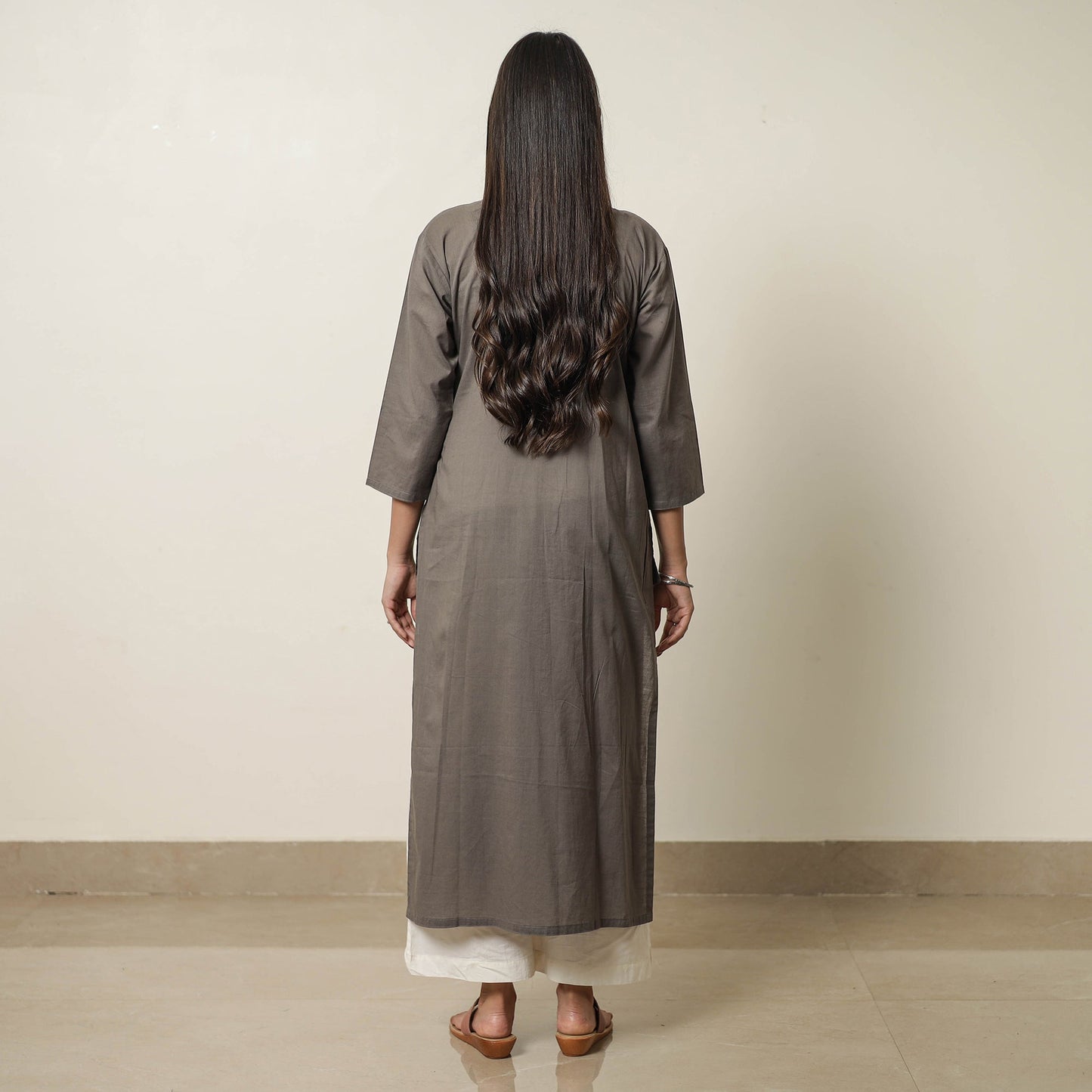 Grey - Plain Cotton Long Kurta 28