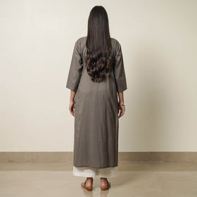 Grey - Plain Cotton Long Kurta 28