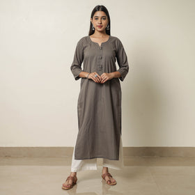 Grey - Plain Cotton Long Kurta 28