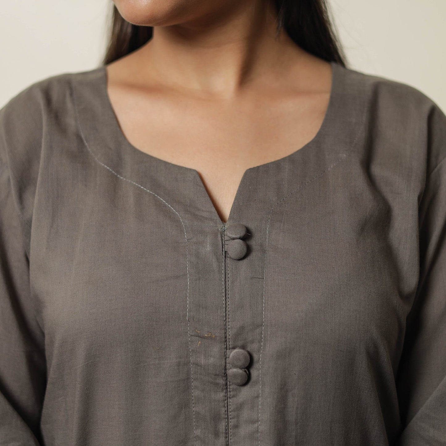 Grey - Plain Cotton Long Kurta 28