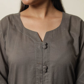 Grey - Plain Cotton Long Kurta 28