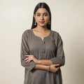 Grey - Plain Cotton Long Kurta 28