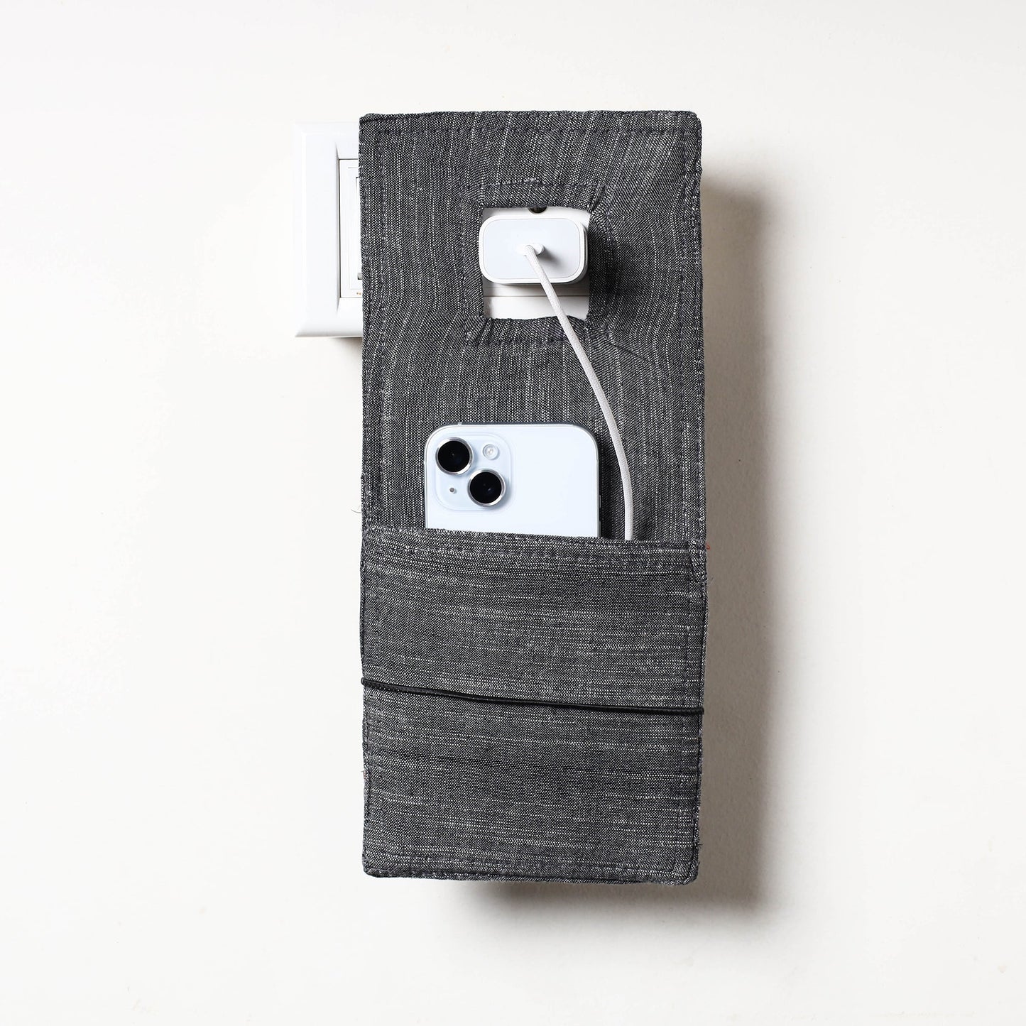 Grey Plain Cotton Mobile Charging Holder 