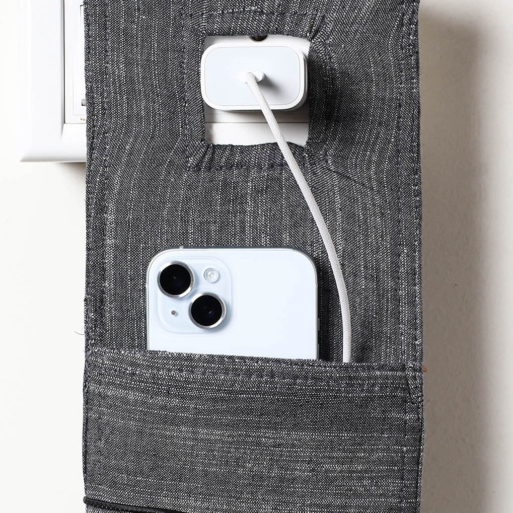 Grey Plain Cotton Mobile Charging Holder 