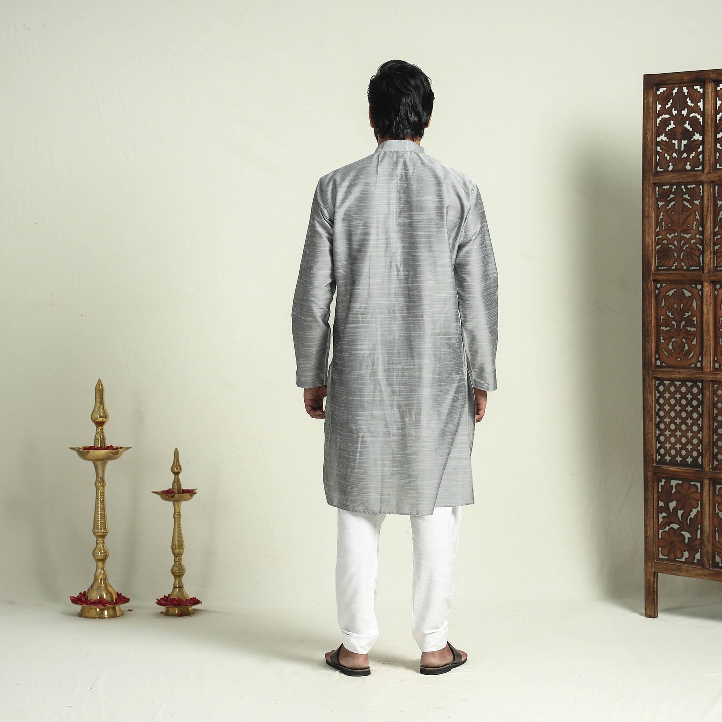 Buy Plain Dyed Slub Silk Men Long Kurta Online at iTokri.com