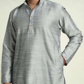Buy Plain Dyed Slub Silk Men Long Kurta Online at iTokri.com